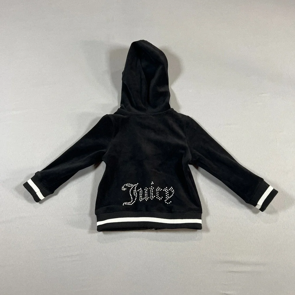 Juicy Couture Hoodie Kids 18M Black Cotton Logo Embroidered Ribbed Trim Full Zip